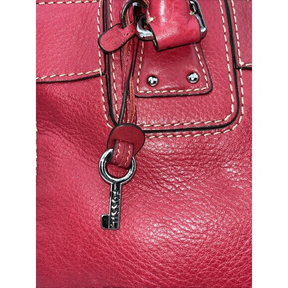 Vintage Fossil Red Leather Shoulder Handbag Purse Zip Closure Pockets EUC - Picture 3 of 8